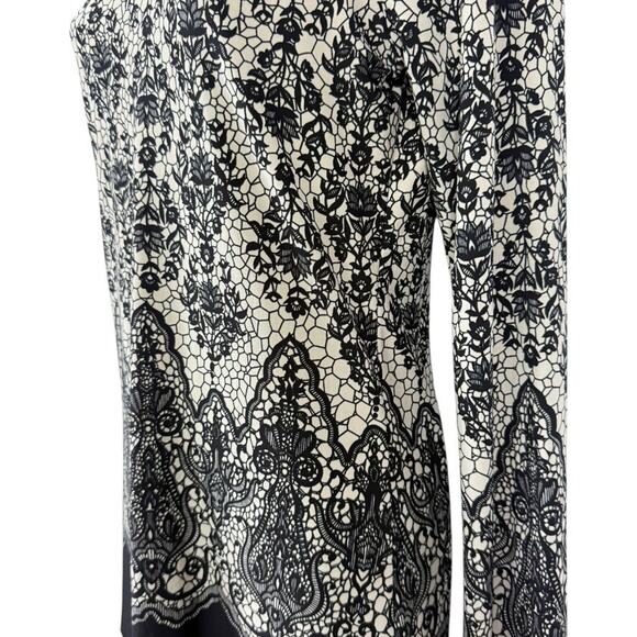 Norma Kamali Womens Lace Print Blouse Knit Stretch Slinky Long Sleeve Top sz M - Picture 9 of 16